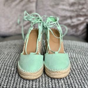 ASOS Mint Green Espadrille Platform Lace-Up Wedges
